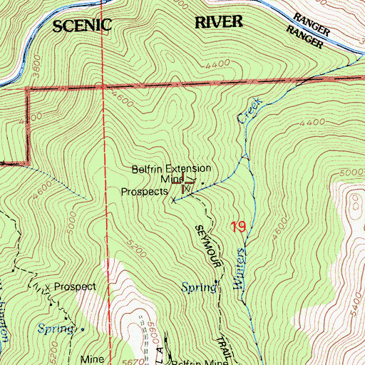 Topographic Map of Belfrin Extension Mine, CA