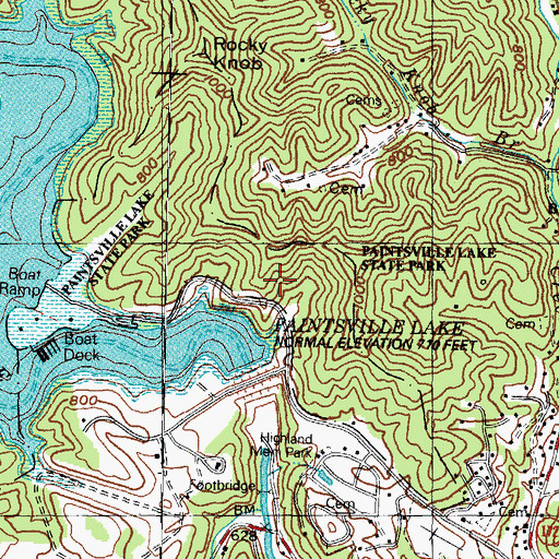 Topographic Map of Paintsville Lake State Park, KY