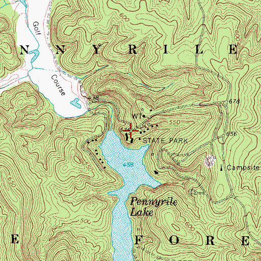Topographic Map of Pennyrile Forest State Resort Park, KY