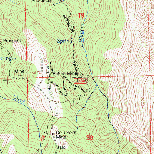 Topographic Map of Belfrin Mine, CA