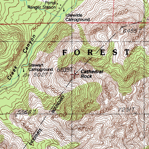 Topographic Map of Cathedral Rock, AZ