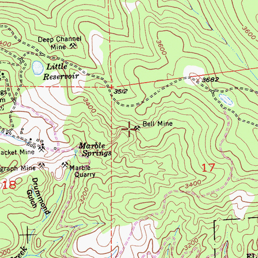 Topographic Map of Bell Mine, CA