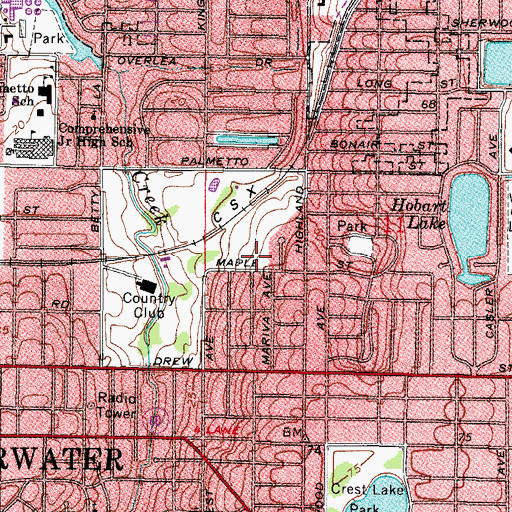 Topographic Map of Hillcrest Park, FL