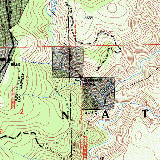 Topographic Map of Bellevue Mine, CA