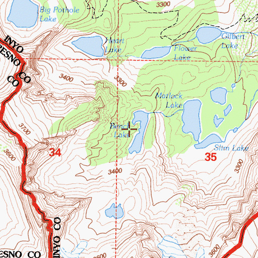 Topographic Map of Bench Lake, CA