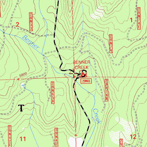 Topographic Map of Benner Creek Campground, CA