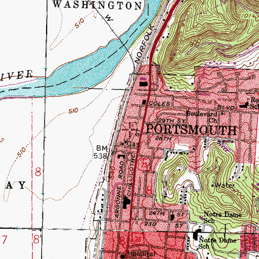 Topographic Map of Portsmouth Mobile Home Park, OH