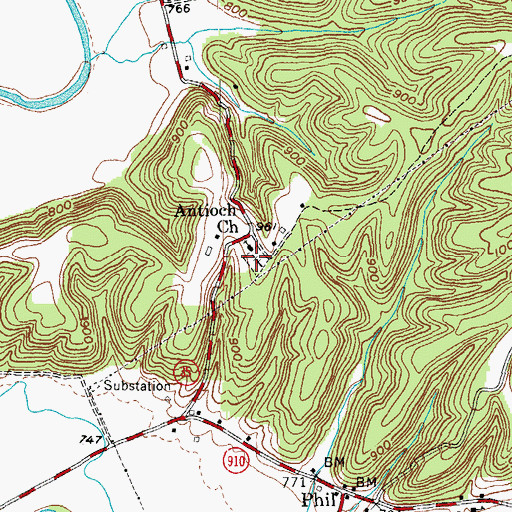 Topographic Map of Antioch Church Cemetery, KY