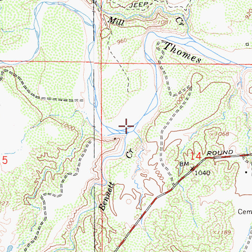 Topographic Map of Bennett Creek, CA