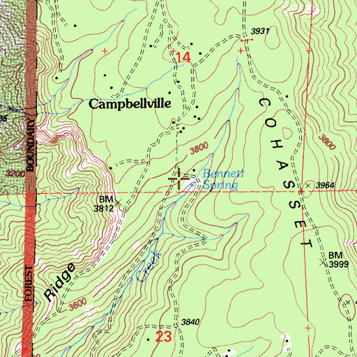 Topographic Map of Bennett Spring, CA