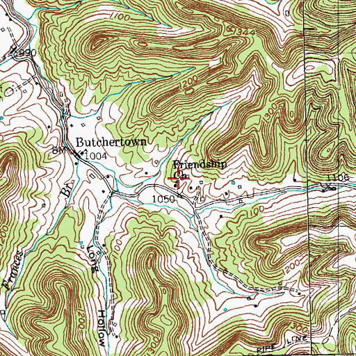 Topographic Map of Butchertown Cemetery, KY