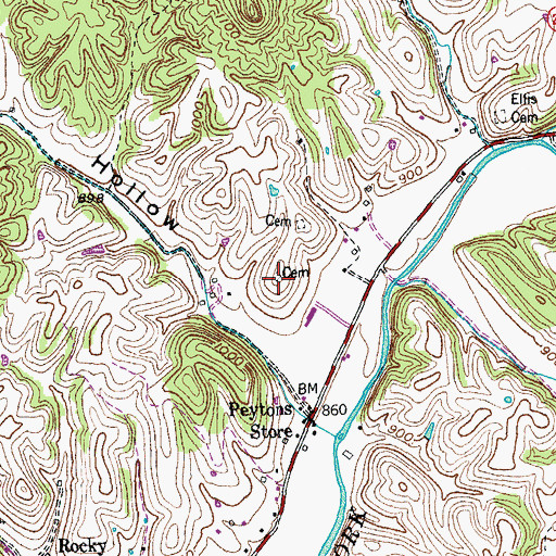 Topographic Map of Cox Graveyard, KY
