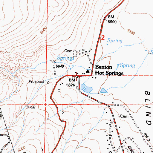 Topographic Map of Benton Hot Springs, CA
