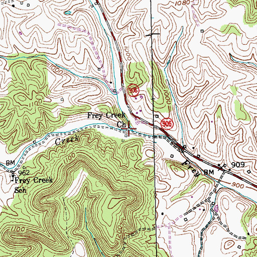 Topographic Map of Frey Creek (historical), KY
