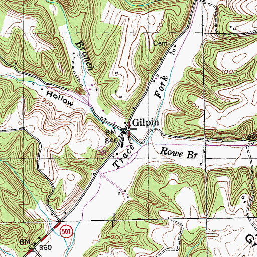 Topographic Map of Gilpin Post Office (historical), KY