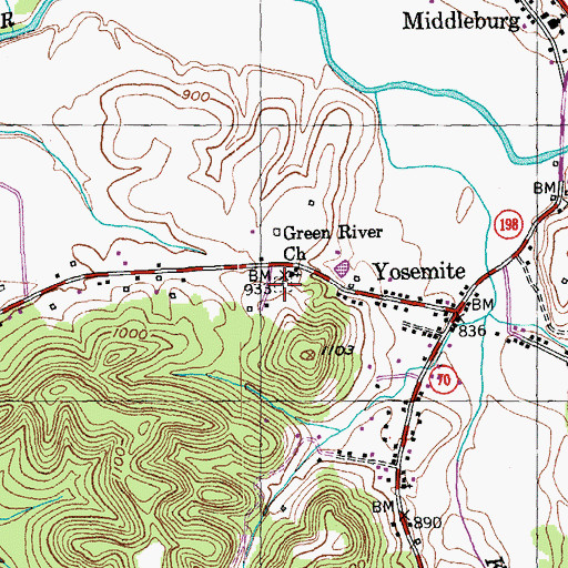 Topographic Map of Green River Church Cemetery, KY