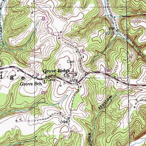 Topographic Map of Grove Ridge Church Cemetery, KY