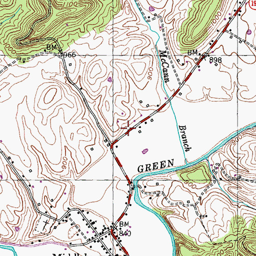 Topographic Map of Hurricane Meeting House (historical), KY