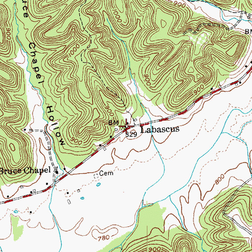 Topographic Map of Labascus Post Office (historical), KY