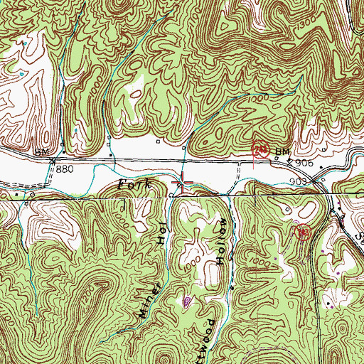 Topographic Map of Miners Branch Little South Fork, KY