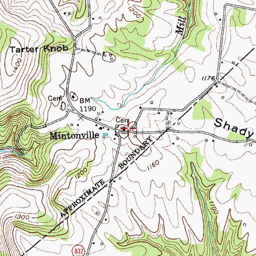 Topographic Map of Mintonville Cemetery, KY