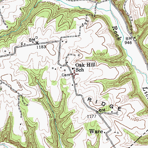 Topographic Map of Oak Hill Cemetery, KY