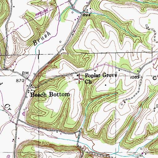 Topographic Map of Poplar Grove Cemetery, KY