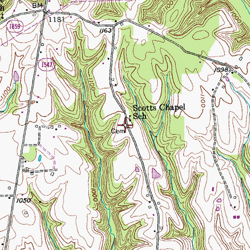 Topographic Map of Scotts Chapel Cemetery, KY