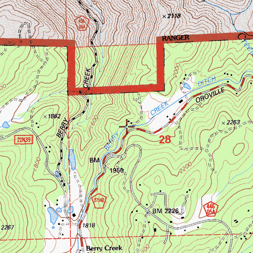 Topographic Map of Berry Creek Ditch, CA
