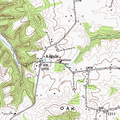 Topographic Map of Valley Oaks Cemetery, KY
