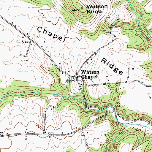 Topographic Map of Watson Chapel Cemetery, KY