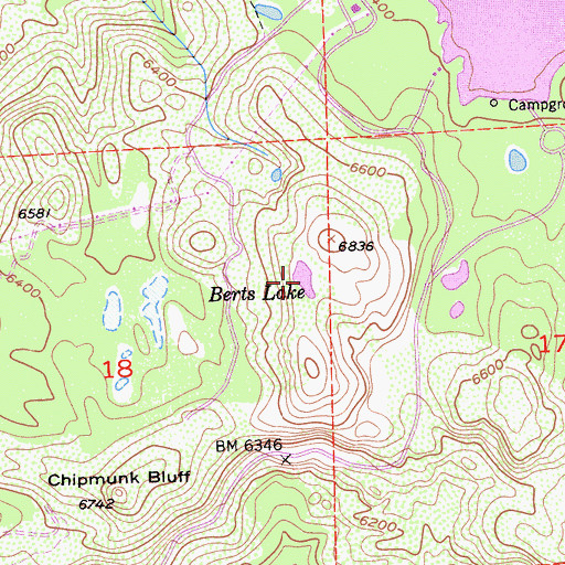 Topographic Map of Berts Lake, CA