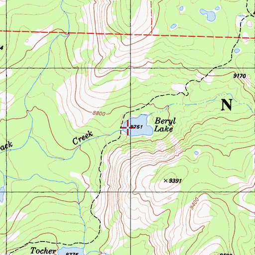 Topographic Map of Beryl Lake, CA