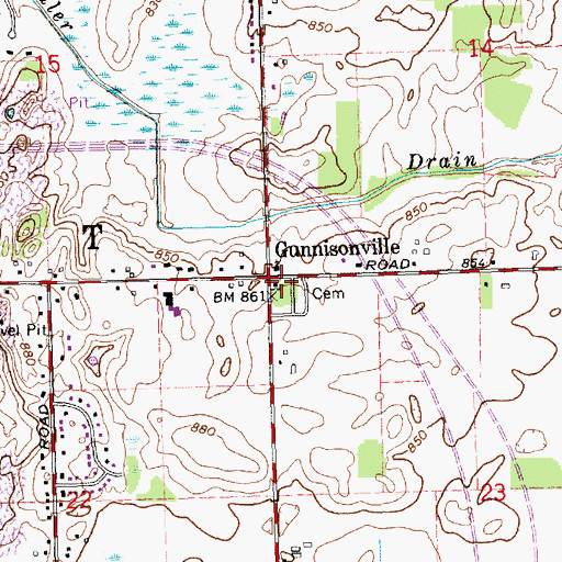 Topographic Map of Gunnisonville Historical Marker, MI