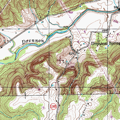 Topographic Map of Drennon Springs Post Office (historical), KY