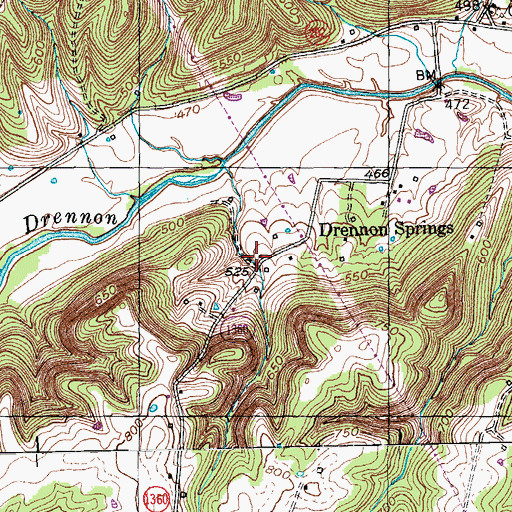 Topographic Map of Drennon Springs Ruins, KY
