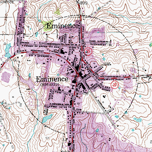 Topographic Map of Eminence Railroad Station (historical), KY