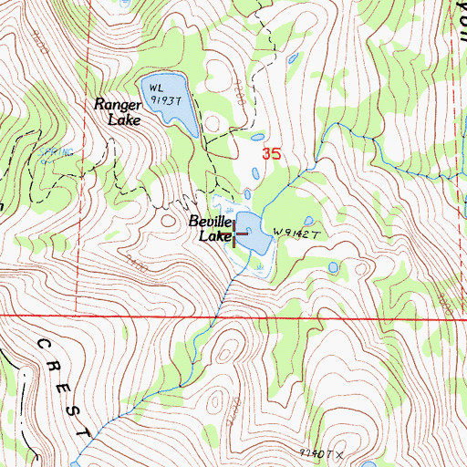 Topographic Map of Beville Lake, CA