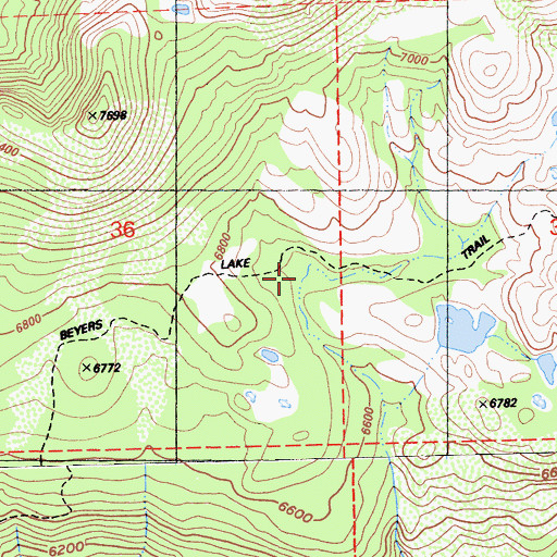 Topographic Map of Beyers Lake Trail, CA