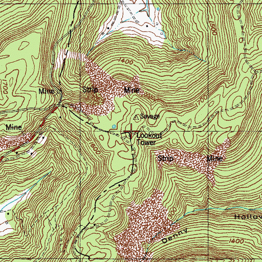 Topographic Map of Savage Lookout Tower, KY