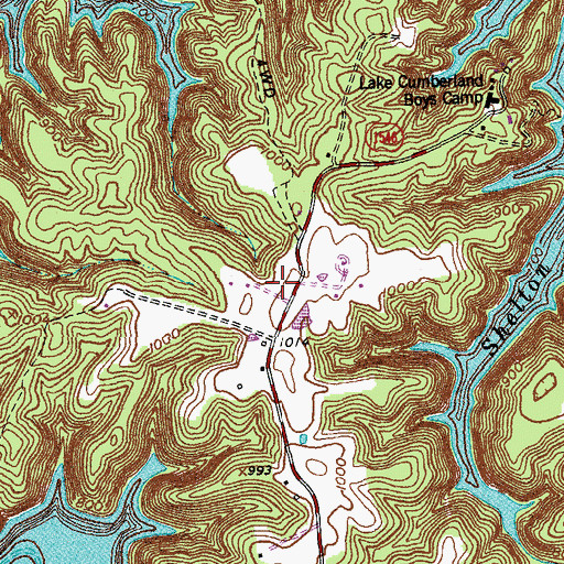 Topographic Map of Spout Springs, KY