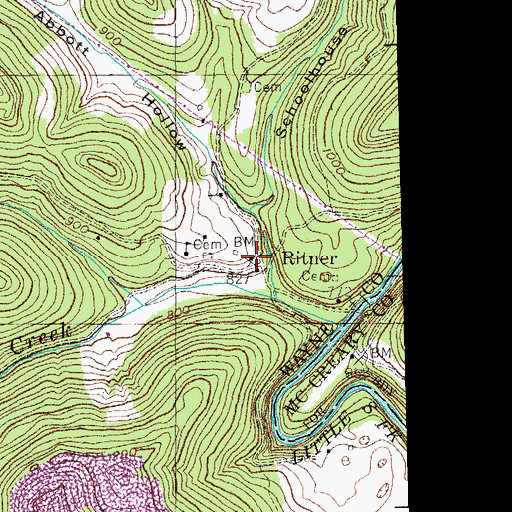 Topographic Map of Woods Cemetery, KY