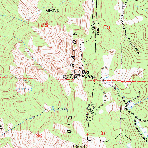 Topographic Map of Big Baldy Ridge, CA