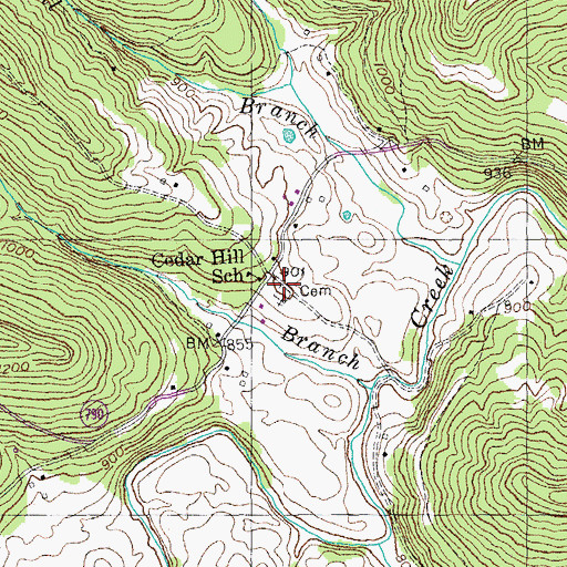 Topographic Map of Cedar Hill Baptist Church Cemetery, KY