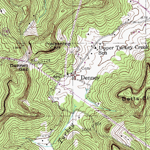 Topographic Map of Denney Post Office (historical), KY