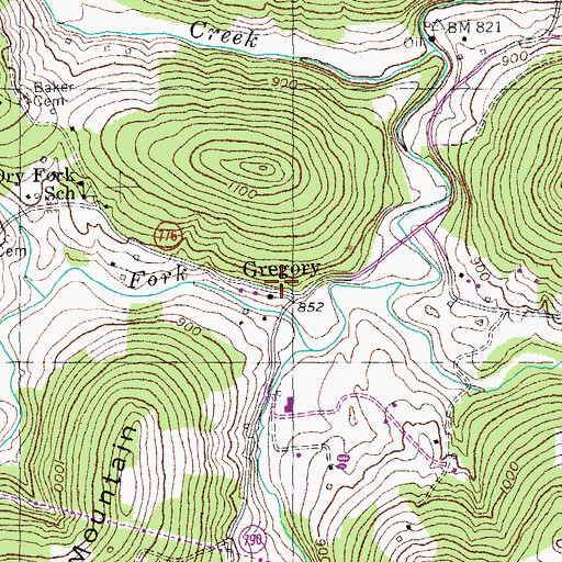 Topographic Map of Gregory Post Office (historical), KY