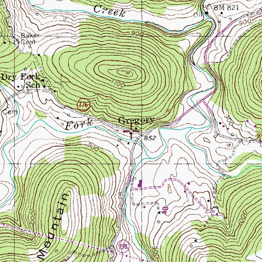 Topographic Map of Powells Mills (historical), KY