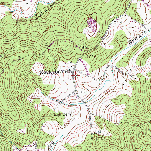 Topographic Map of Rockybranch Post Office (historical), KY
