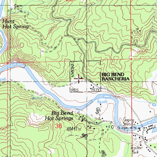 Topographic Map of Big Bend Rancheria, CA