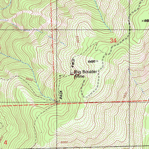 Topographic Map of Big Boulder Mine, CA